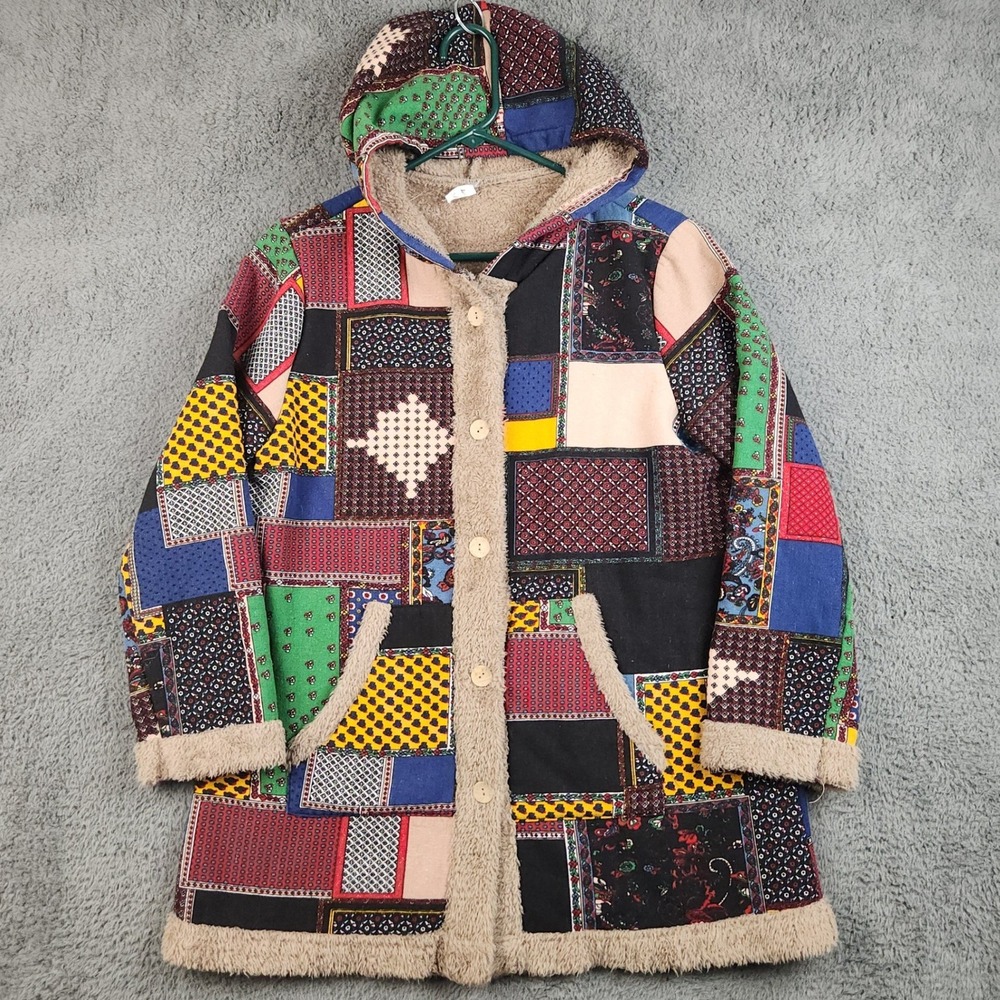 Aurora Patchwork Overcoat Faux Fur Hooded Boho Festival Cottagecore Boho Hippie